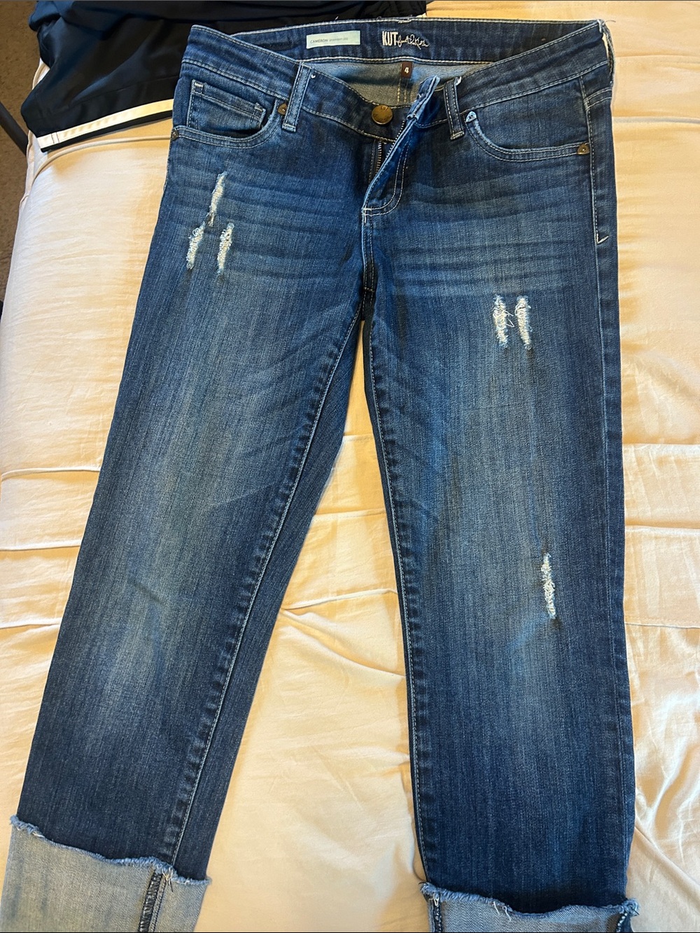 Kut from the Kloth Women's Blue Distressed Straight-Leg Jeans